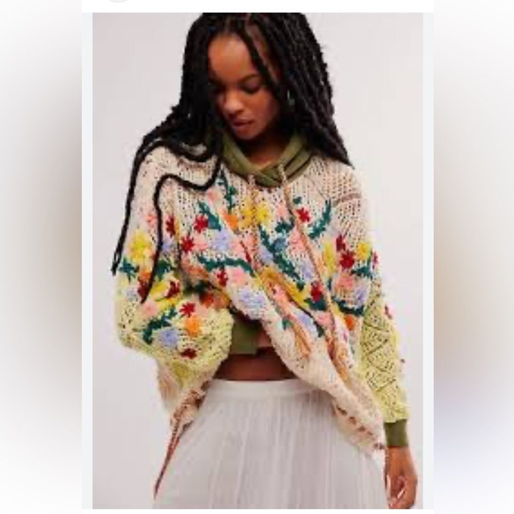 Free People $298 Wild Meadow Pullover with Gorgeous Crochet Detailing